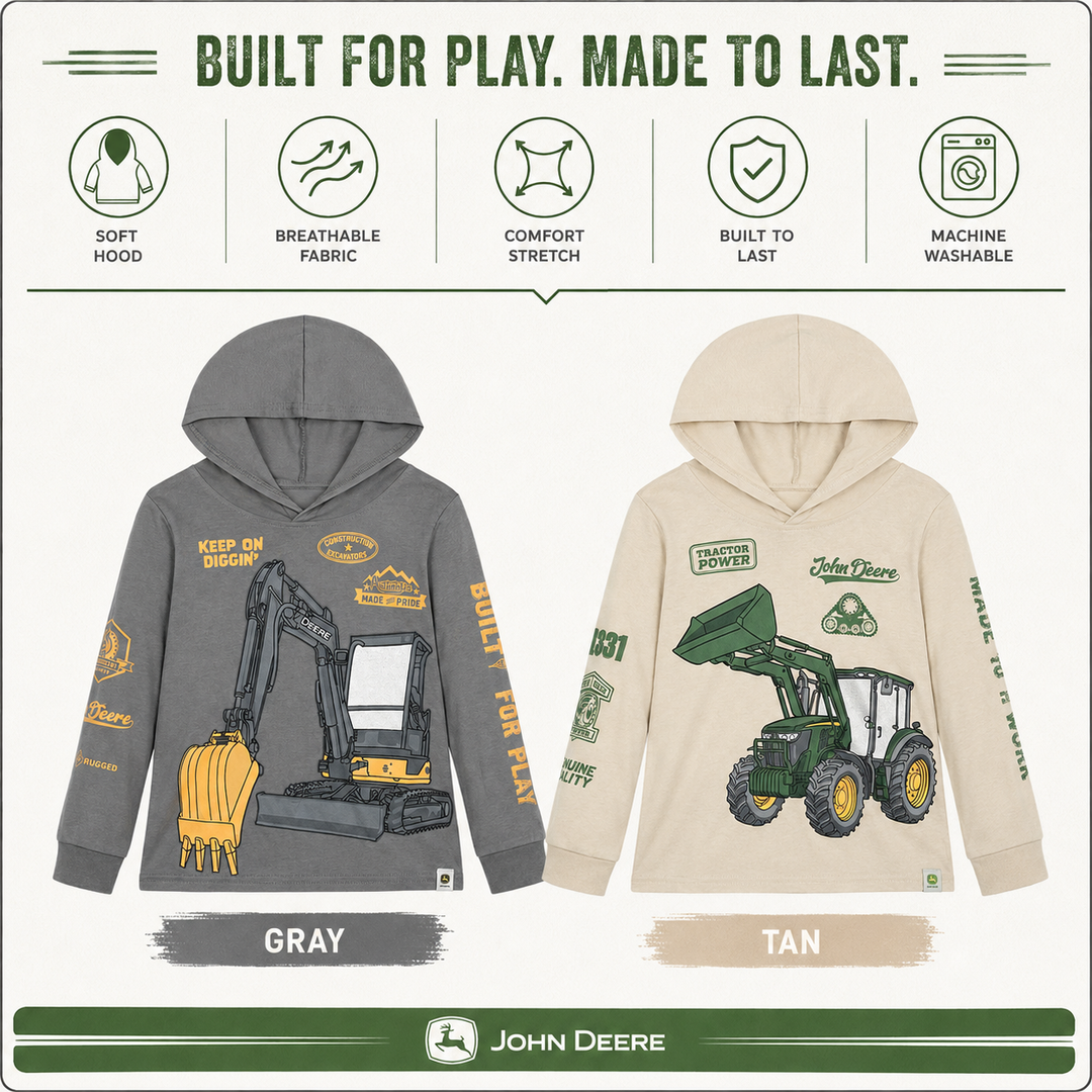 John Deere Boys' Pullover Hoodie Khaki