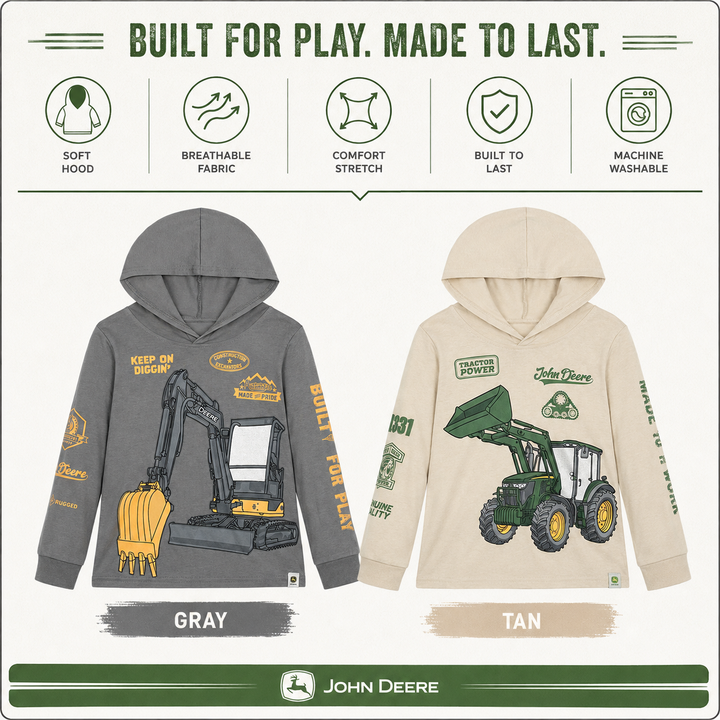 John Deere Boys' Pullover Hoodie Khaki