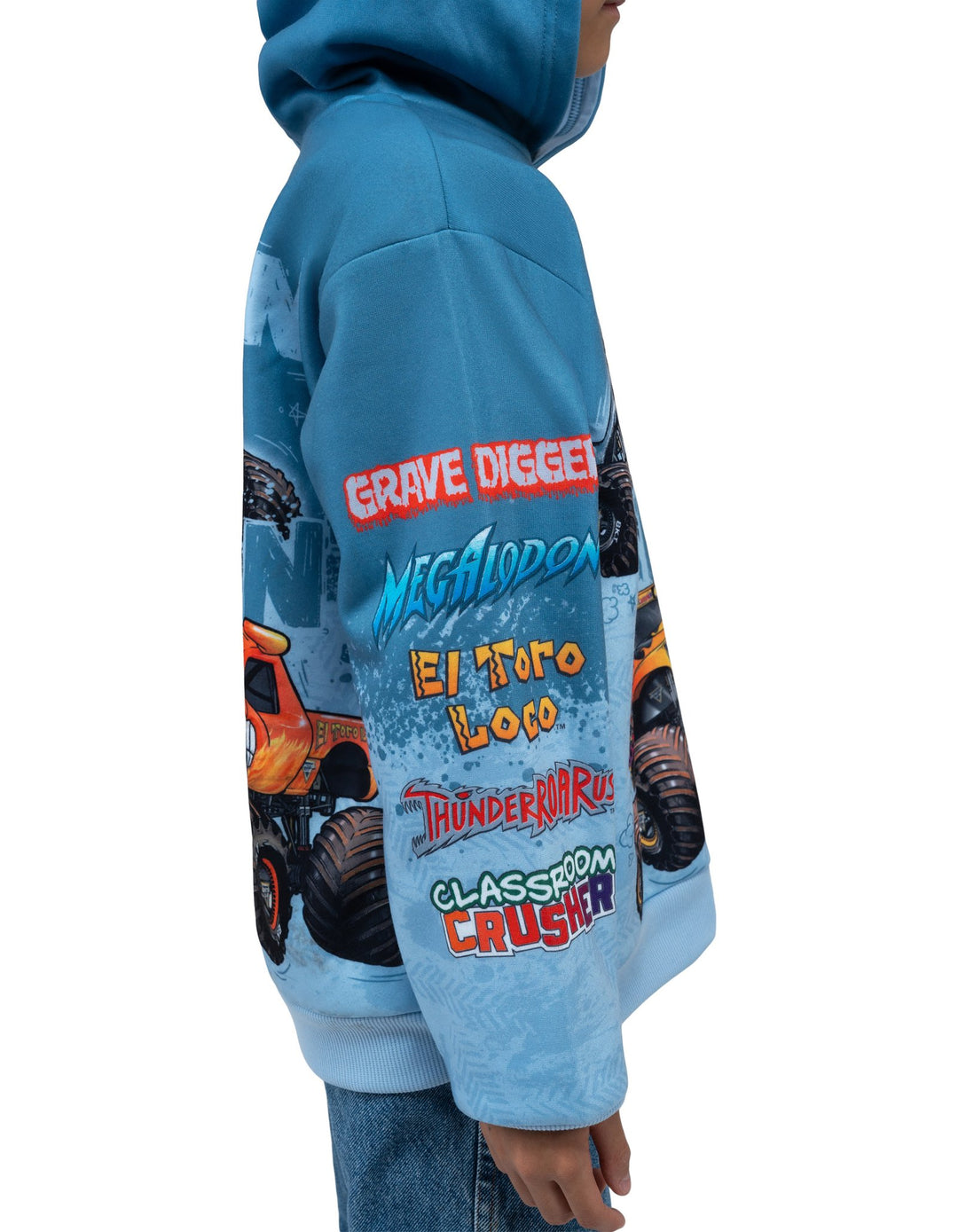 Monster Jam Boys' Sublimated Fleece Hooded Sweatshirt Icy Slate Blue