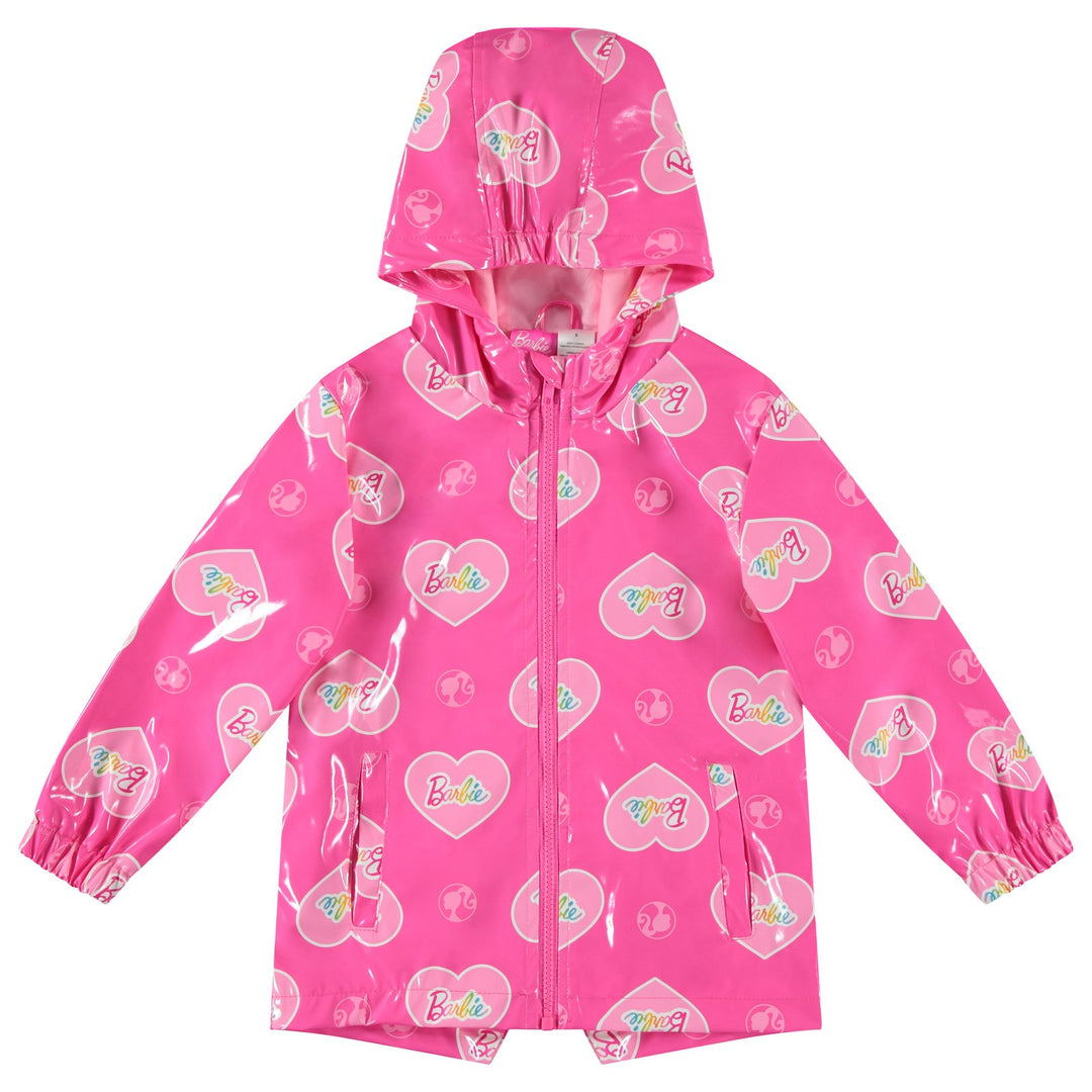 Barbie Girls' Hooded Rain Jacket Pink Hearts