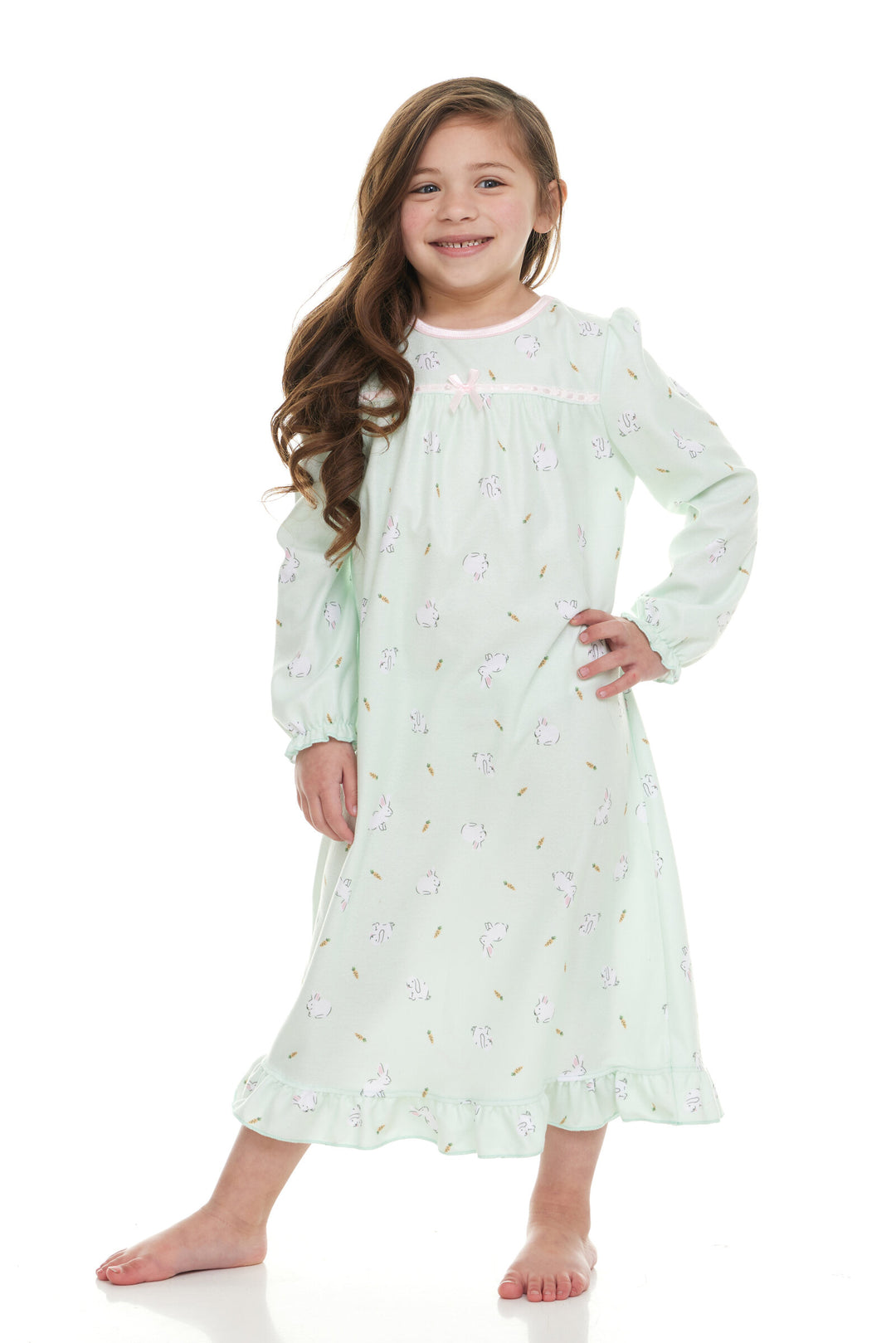 Dreamwave Girls' Long Sleeve Pajama Nightgown Mint Bunny Print