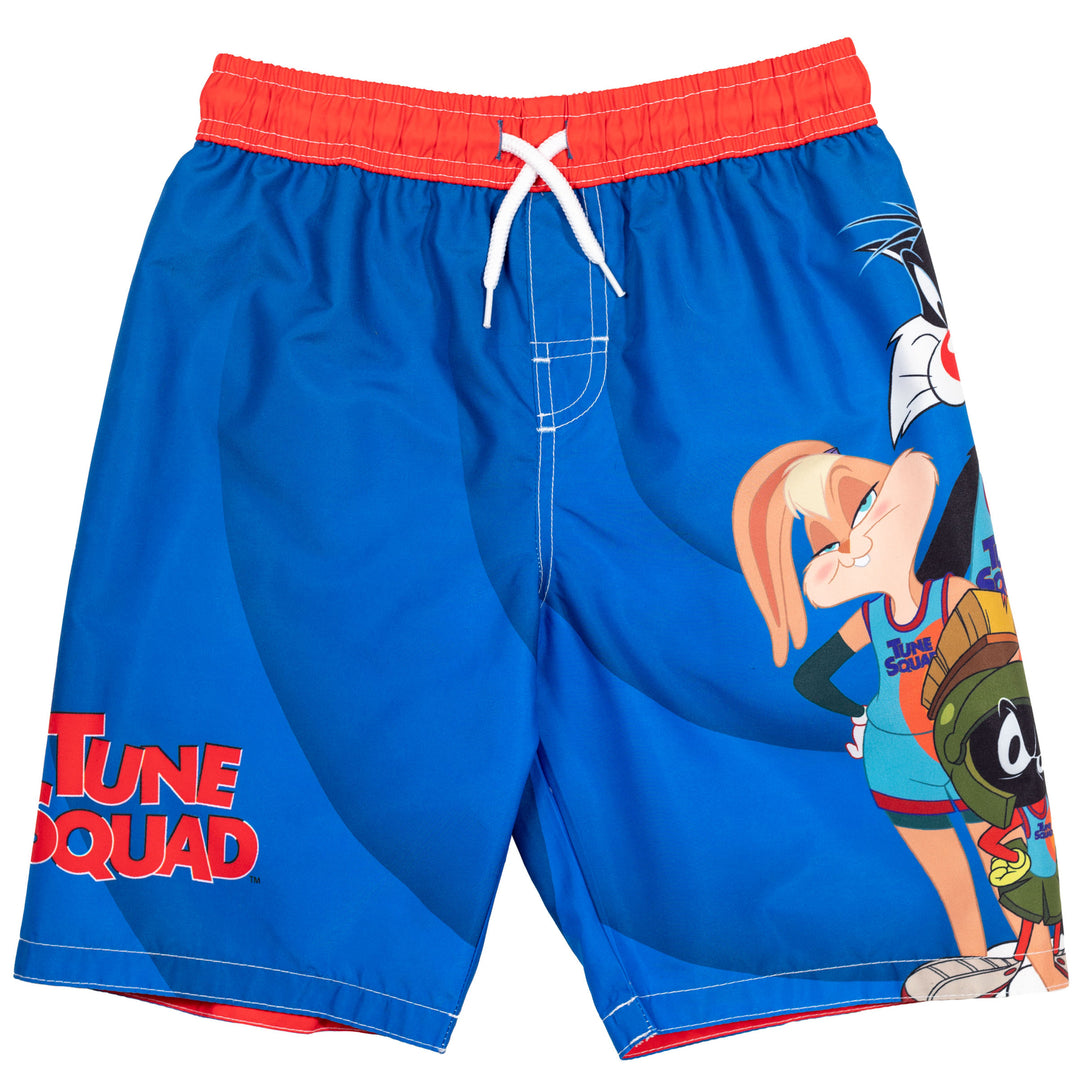Looney Tunes Space Jam Boys' UPF 50+ Rash Guard and Swim Trunks Set Blue Red