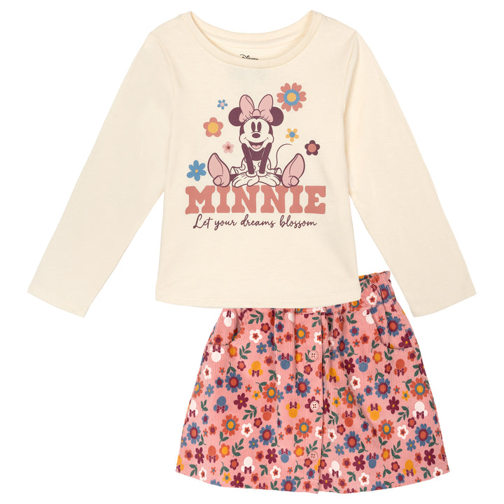 Minnie Mouse Girls' 2-Piece Long Sleeve Tee and Skirt Set Pink
