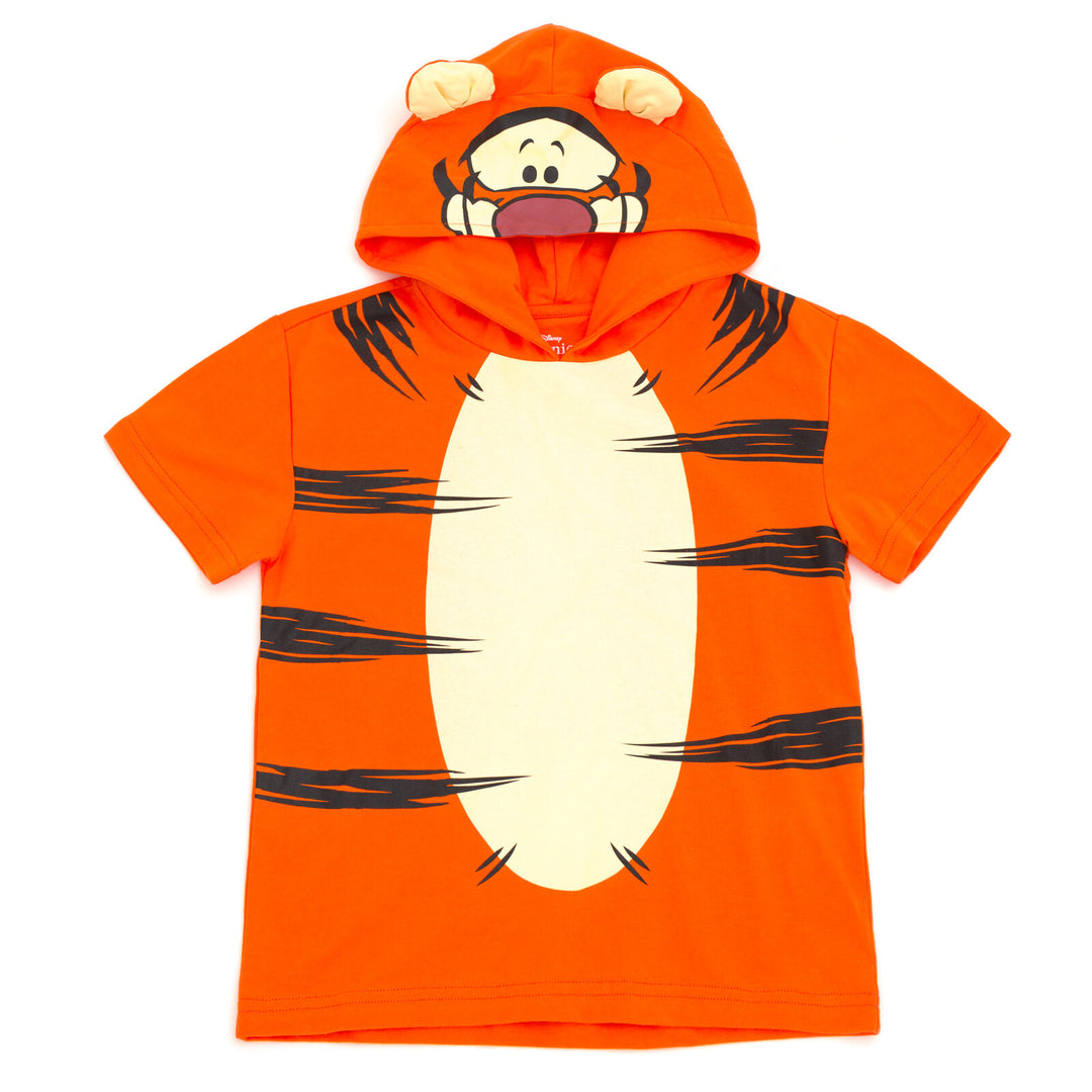 Disney Winnie the Pooh Tigger Men's Cosplay Short Sleeve Hooded T-Shirt Striped Orange