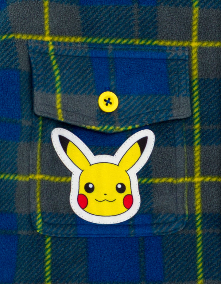 Pokemon Pikachu Boys' Hooded Fleece Shacket Navy Yellow