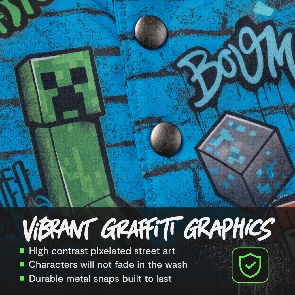 Minecraft Boys' Varsity Bomber Jacket Teal Black
