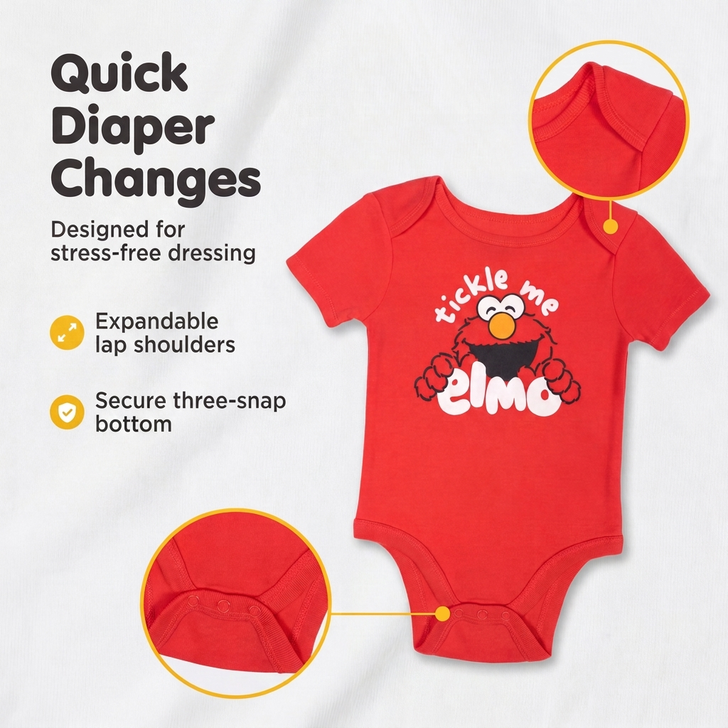 Sesame Street Elmo Baby 3-Piece Bodysuit Pants and Hat Set Red Grey