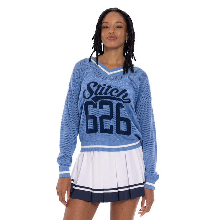 Lilo & Stitch Women's V-Neck Knit Sweater Light Blue