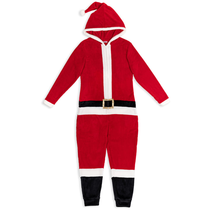 Dreamwave Santa Adult Men or Women Christmas Fleece Hooded One Piece Pajama Red