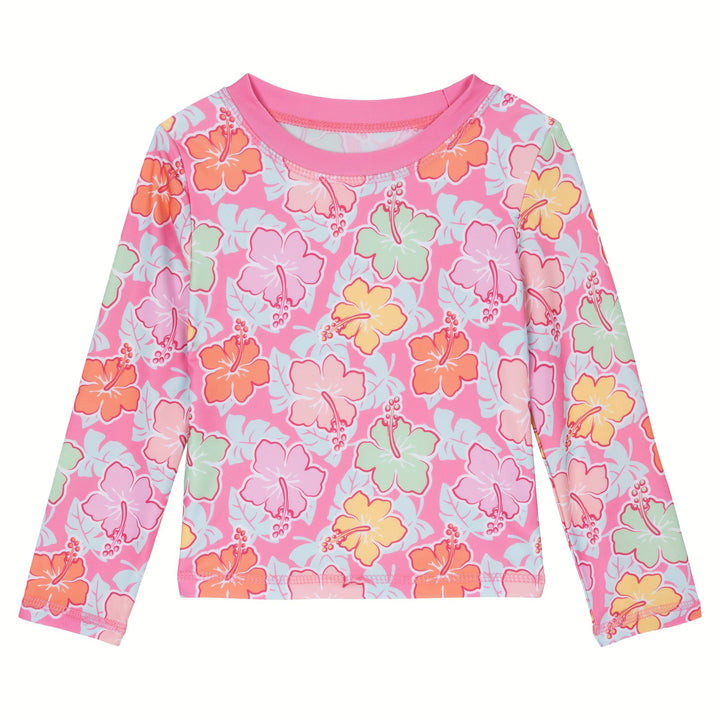 Dreamwave Girls' 2-Piece Swimwear Rash Guard and Bikini Set Hibiscus Pink