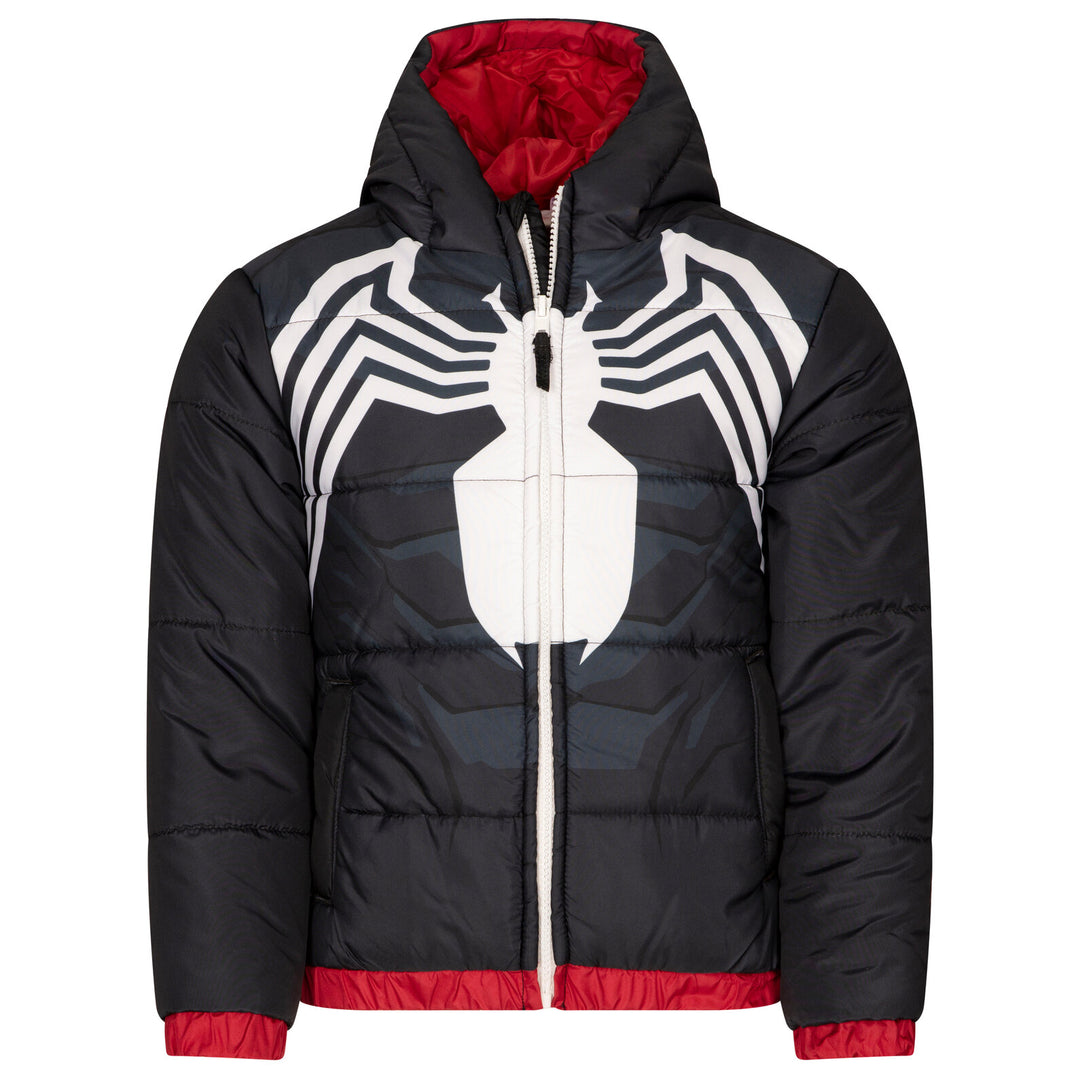 Marvel Spider-Verse Miles Morales Boys' Hooded Zip-Up Puffer Jacket Man Black