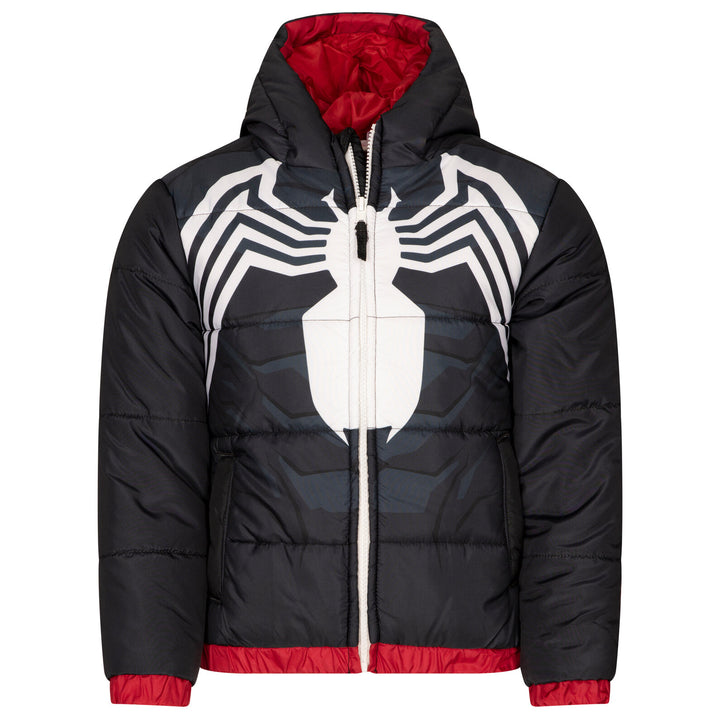 Marvel Spider-Verse Miles Morales Boys' Hooded Zip-Up Puffer Jacket Man Black