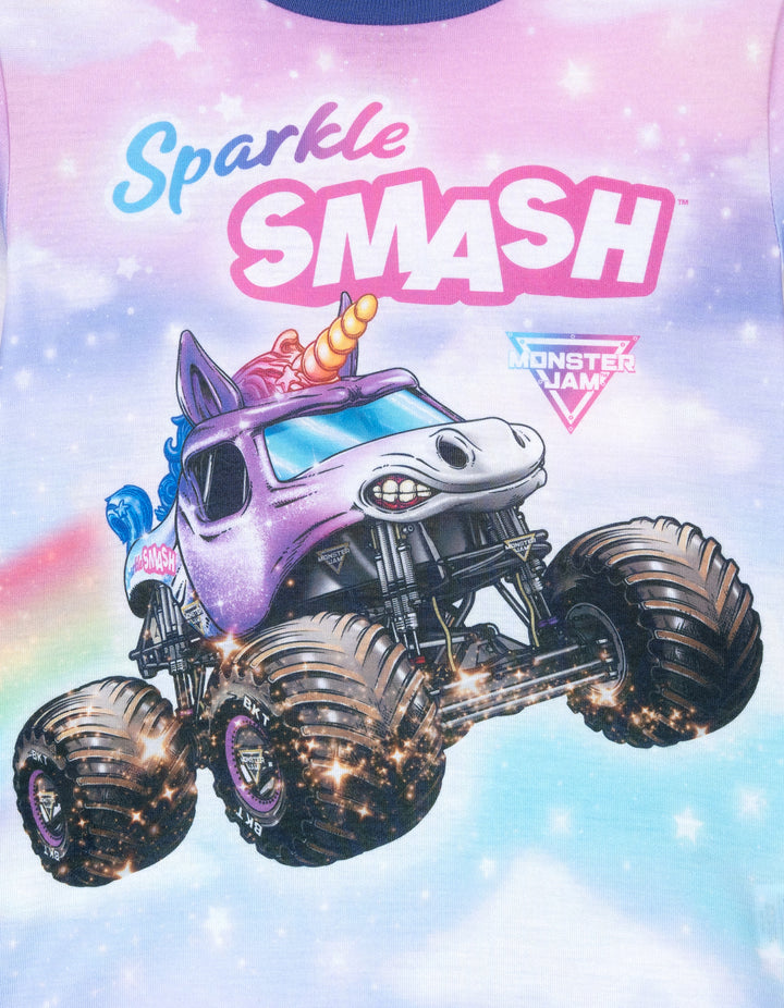 Monster Jam Sparkle Smash Girls' 2-Piece Pajama Shirt and Pants Set Purple