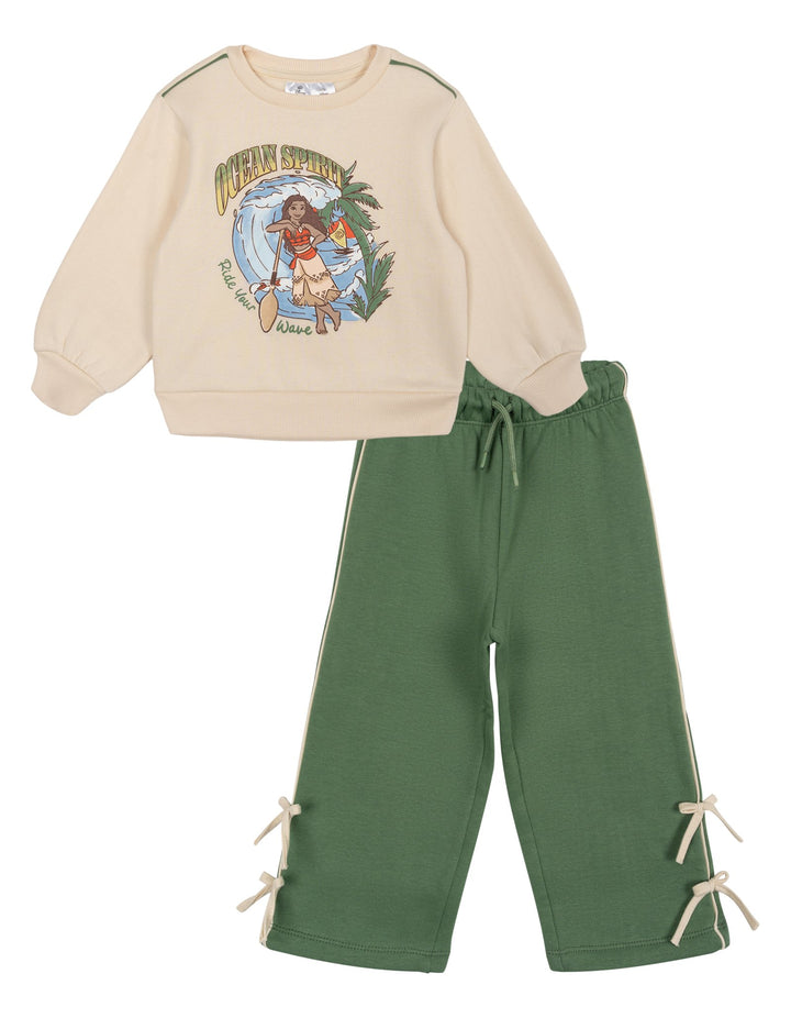 Moana Girls' Fleece Sweatshirt and Pants Set Cream Green