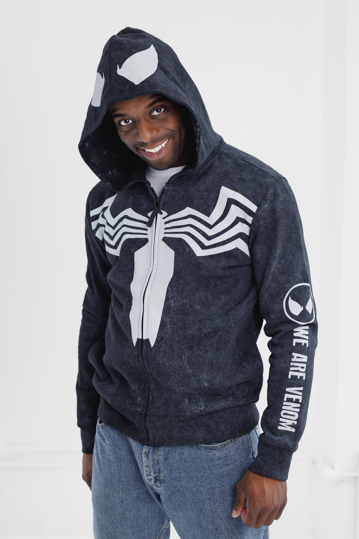 Marvel Spider-Man Venom Cosplay Fleece Zip-Up Hoodie Mineral Black