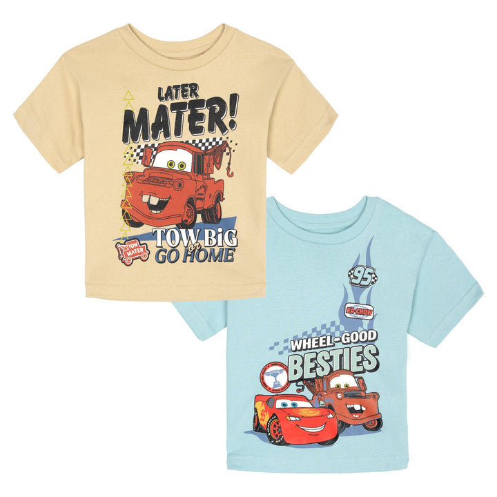 Cars Boys' 2-Pack Short Sleeve Graphic T-Shirts Beige Blue