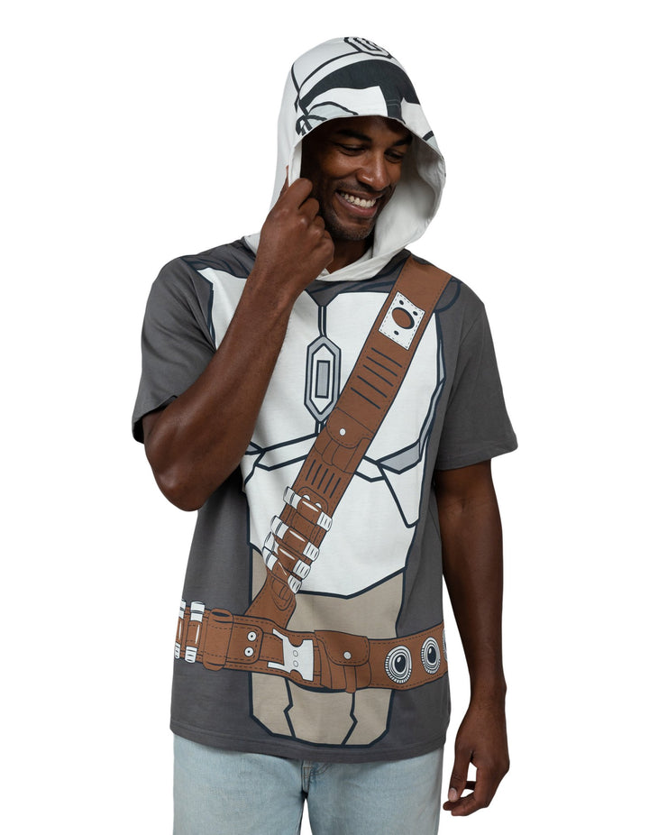 Star Wars The Mandalorian Adult Men or Women Cosplay Hooded T-Shirt Grey