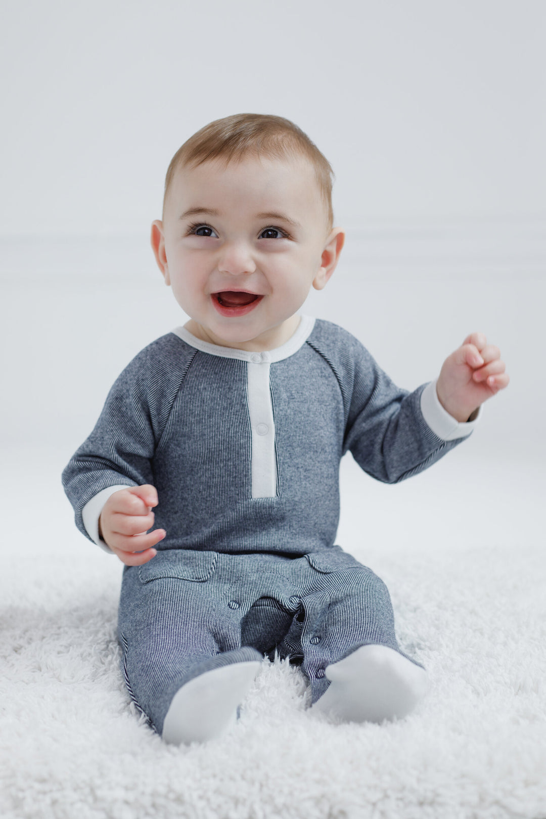 Cozeeme Baby Boy or Girl Footed Sleep N Play Navy White Stripe
