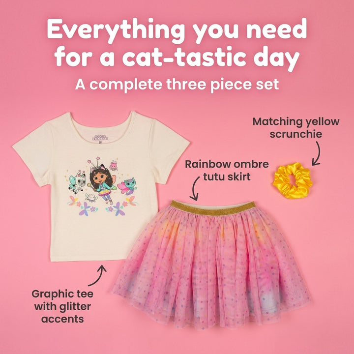 Gabby's Dollhouse T-Shirt and Tutu Skirt Set with Scrunchie Tusk Rainbow Polka