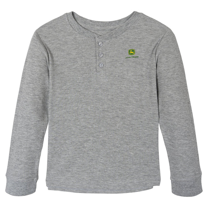 John Deere Boys' Waffle Knit Henley Shirt Athletic Heather Grey