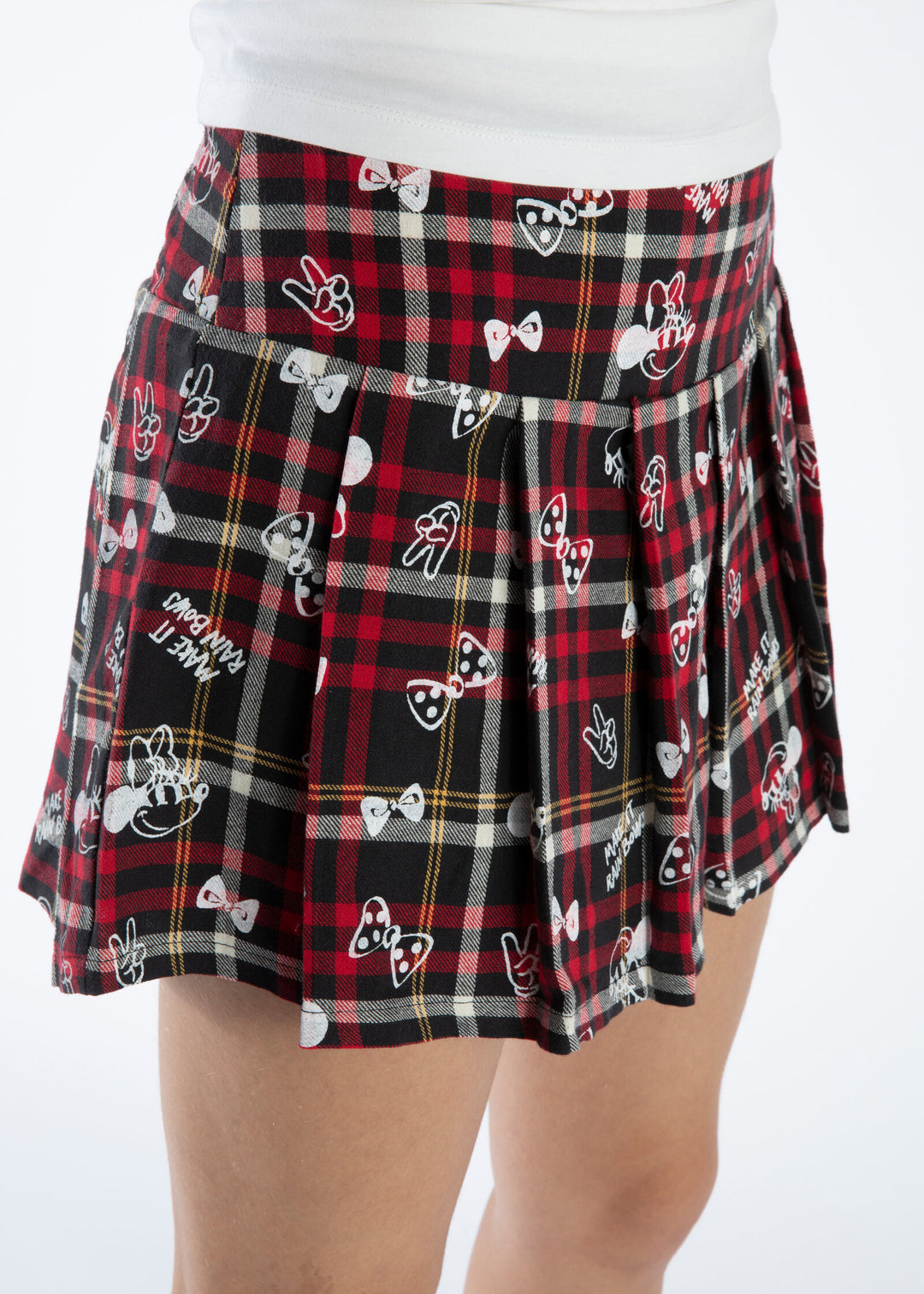 Disney Minnie Mouse Women's Pleated Skirt Red Plaid