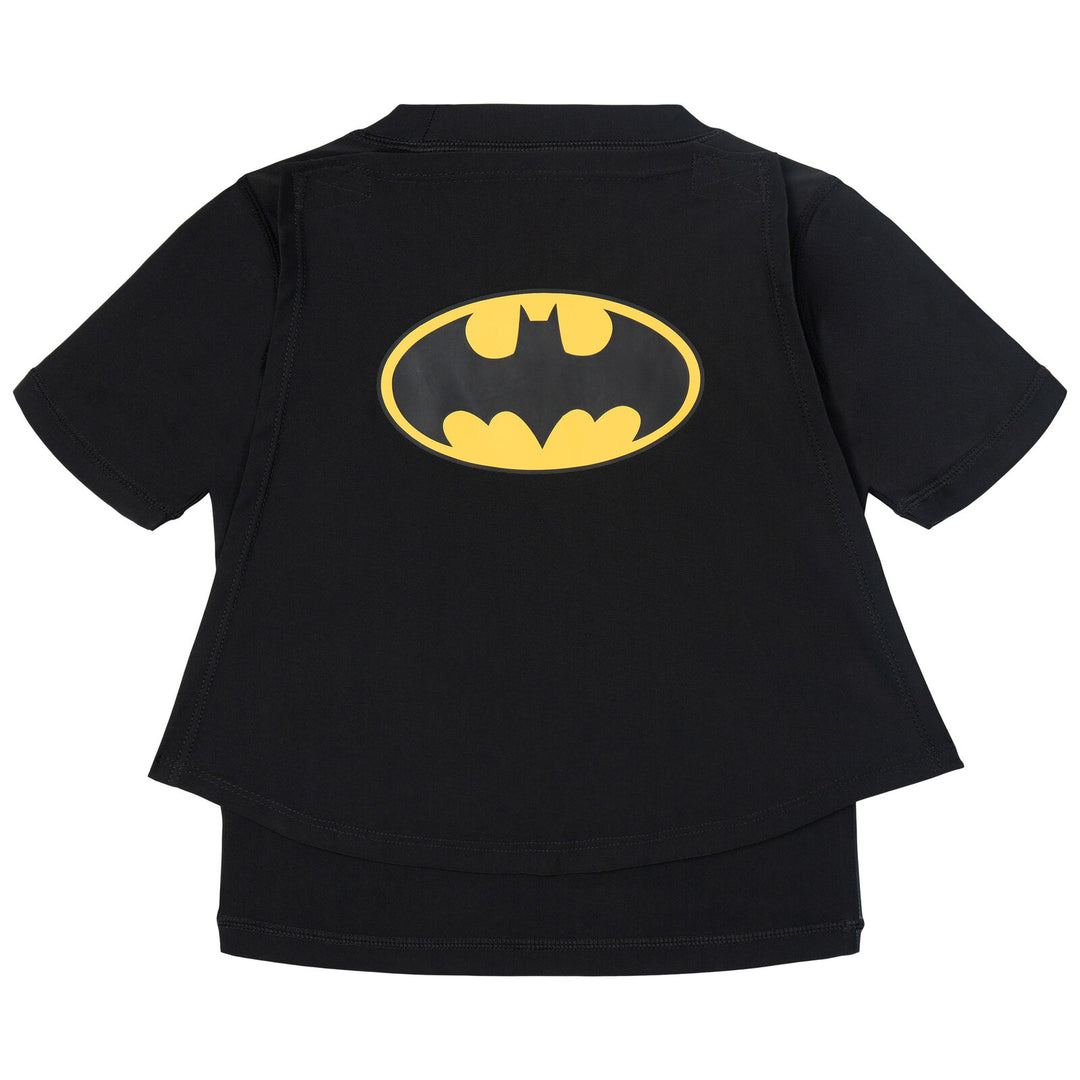 DC Comics Justice League Batman Cosplay Rash Guard and Swim Trunks Set Black