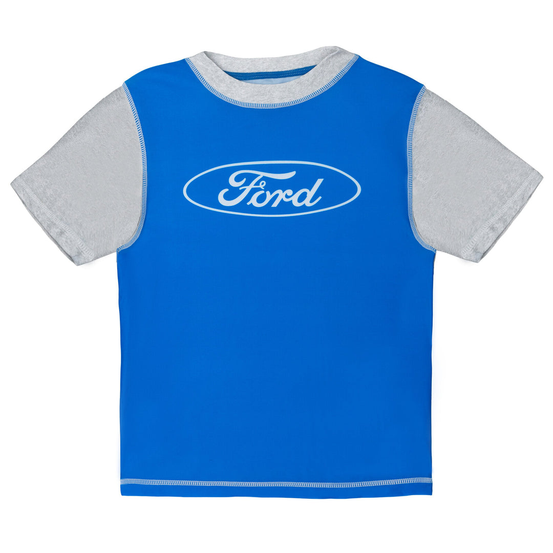 Ford Boys' Swimwear 2-Piece Rash Guard and Trunks Set Blue Grey