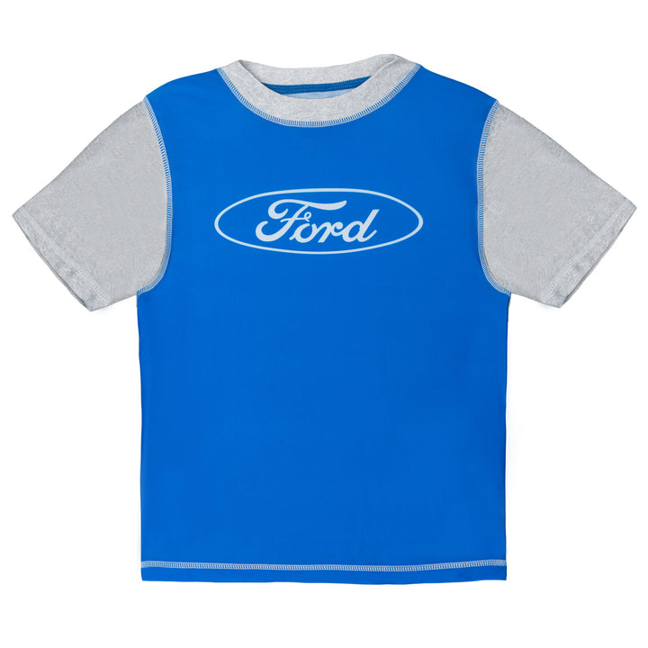 Ford Boys' Swimwear 2-Piece Rash Guard and Trunks Set Blue Grey