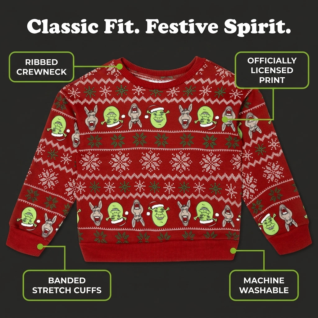 Shrek Boys' Holiday Fleece Pullover Sweatshirt Scarlet Donkey