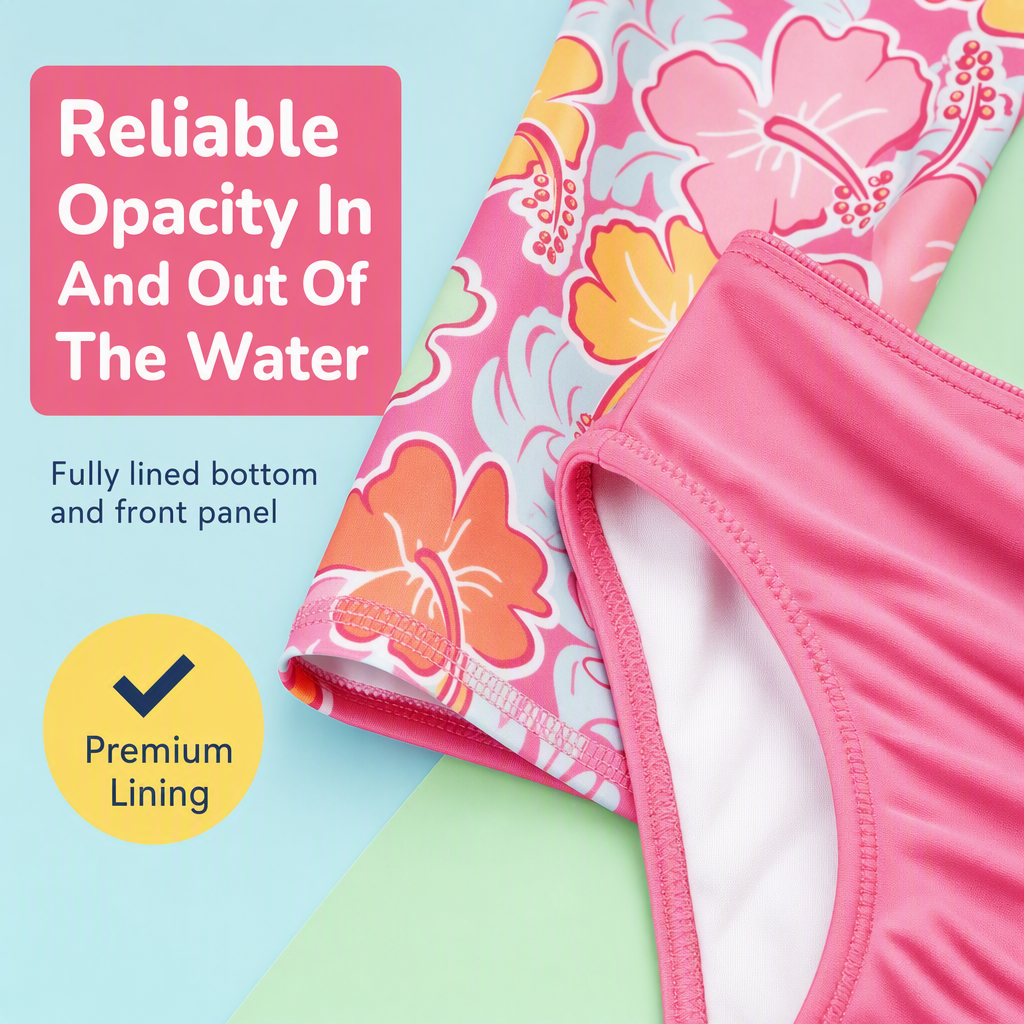 Dreamwave Girls' 2-Piece Swimwear Rash Guard and Bikini Set Hibiscus Pink
