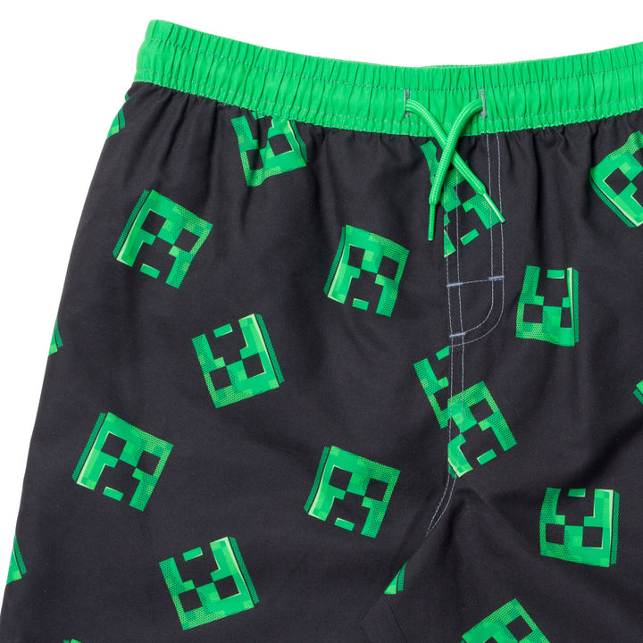 Minecraft Creeper Boys' Quick Dry Swim Trunks Black Green