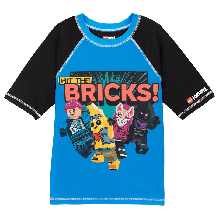 LEGO Fortnite Boys' Short Sleeve Rash Guard and Swim Trunks Set Blue