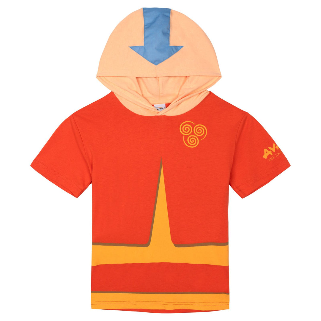 Avatar The Last Airbender Aang Men's Cosplay Hooded T-Shirt Red Orange