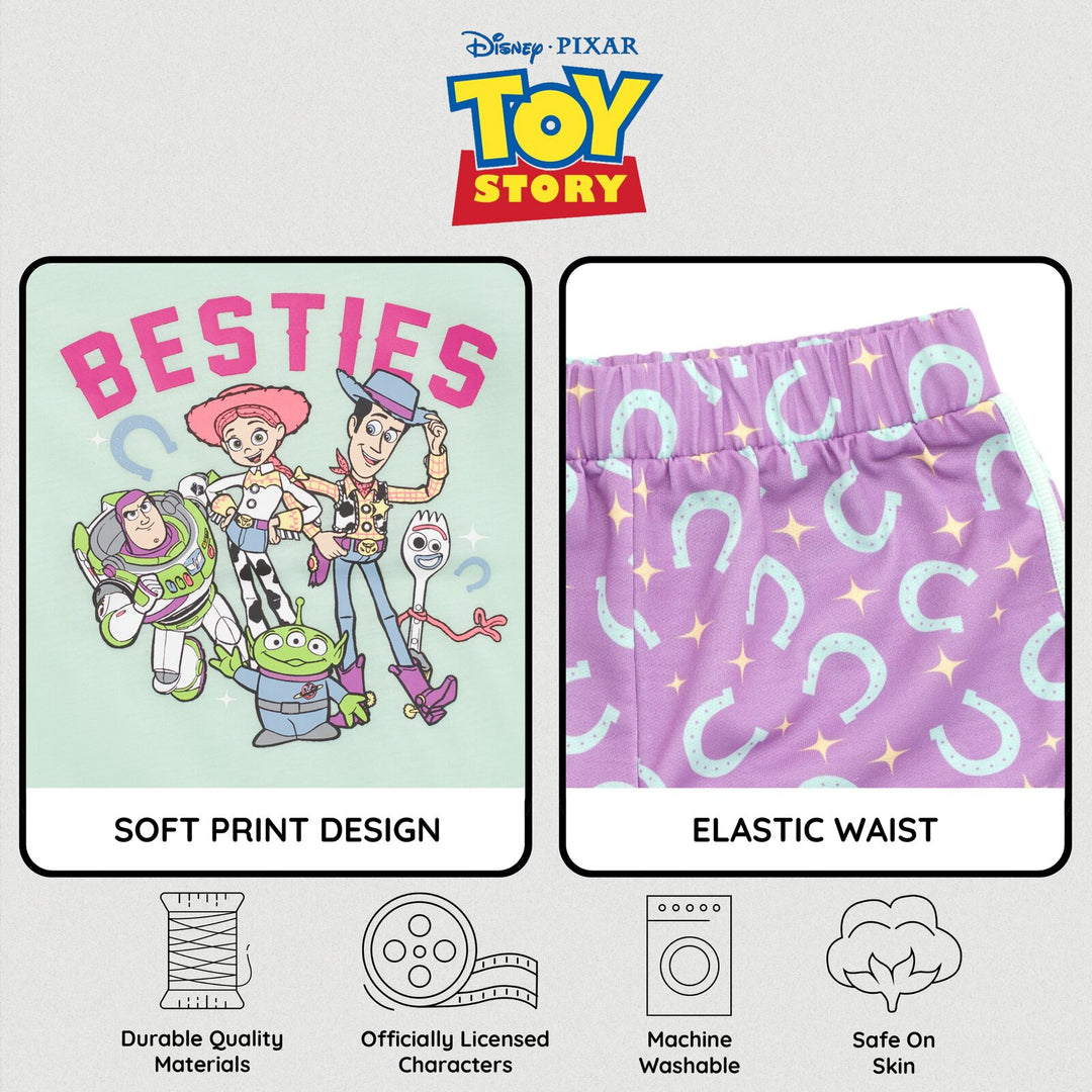 Disney Toy Story Girls' T-Shirt and French Terry Dolphin Shorts Set Aqua Purple
