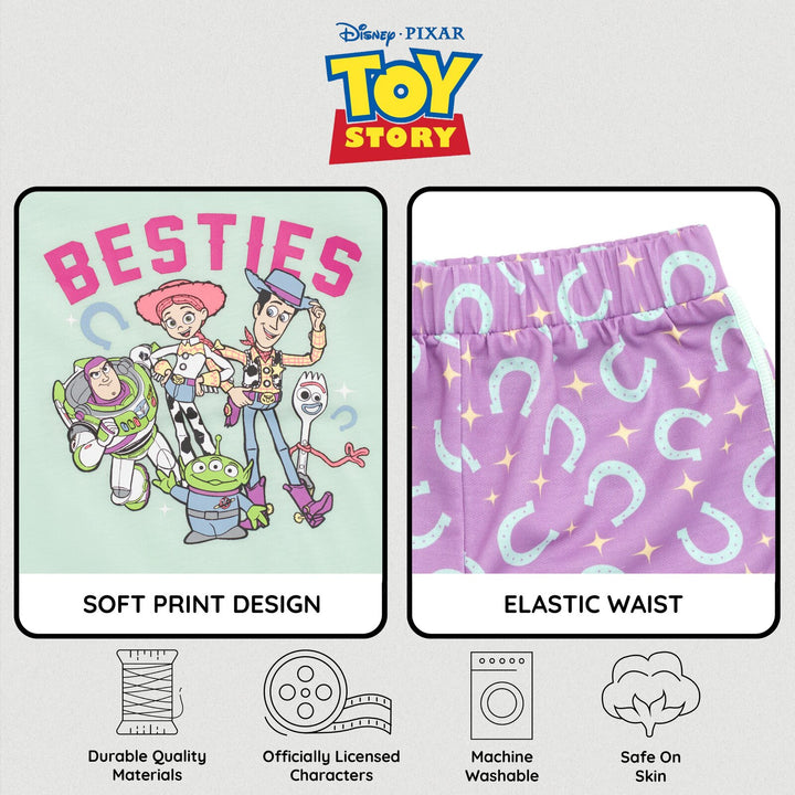 Disney Toy Story Girls' T-Shirt and French Terry Dolphin Shorts Set Aqua Purple