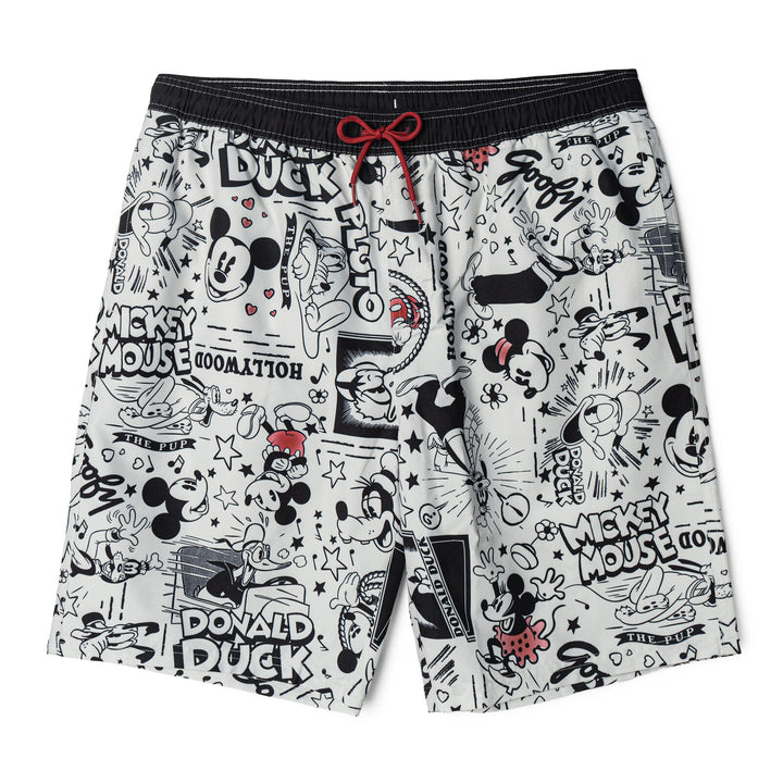 Disney Mickey Mouse & Friends Men's Swimwear Swim Trunks Light Grey Black Red
