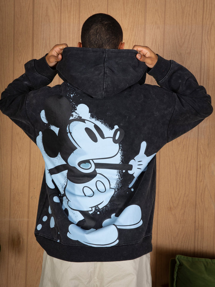 Disney Mickey Mouse Men's Fleece Pullover Hoodie Black Blue