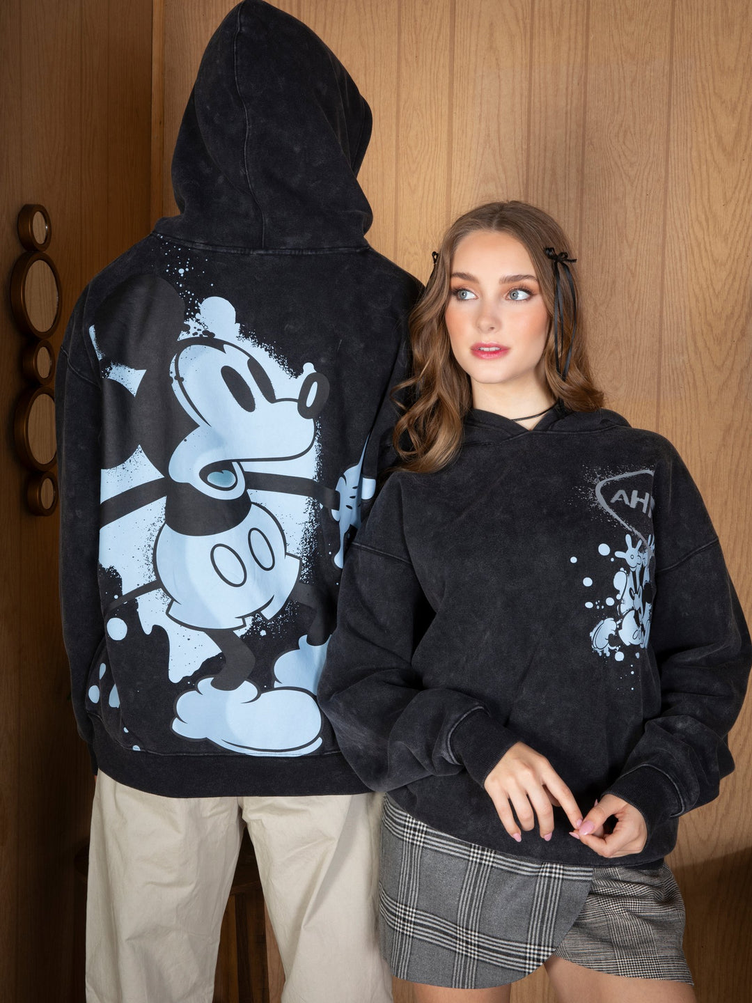 Disney Mickey Mouse Men's Fleece Pullover Hoodie Black Blue