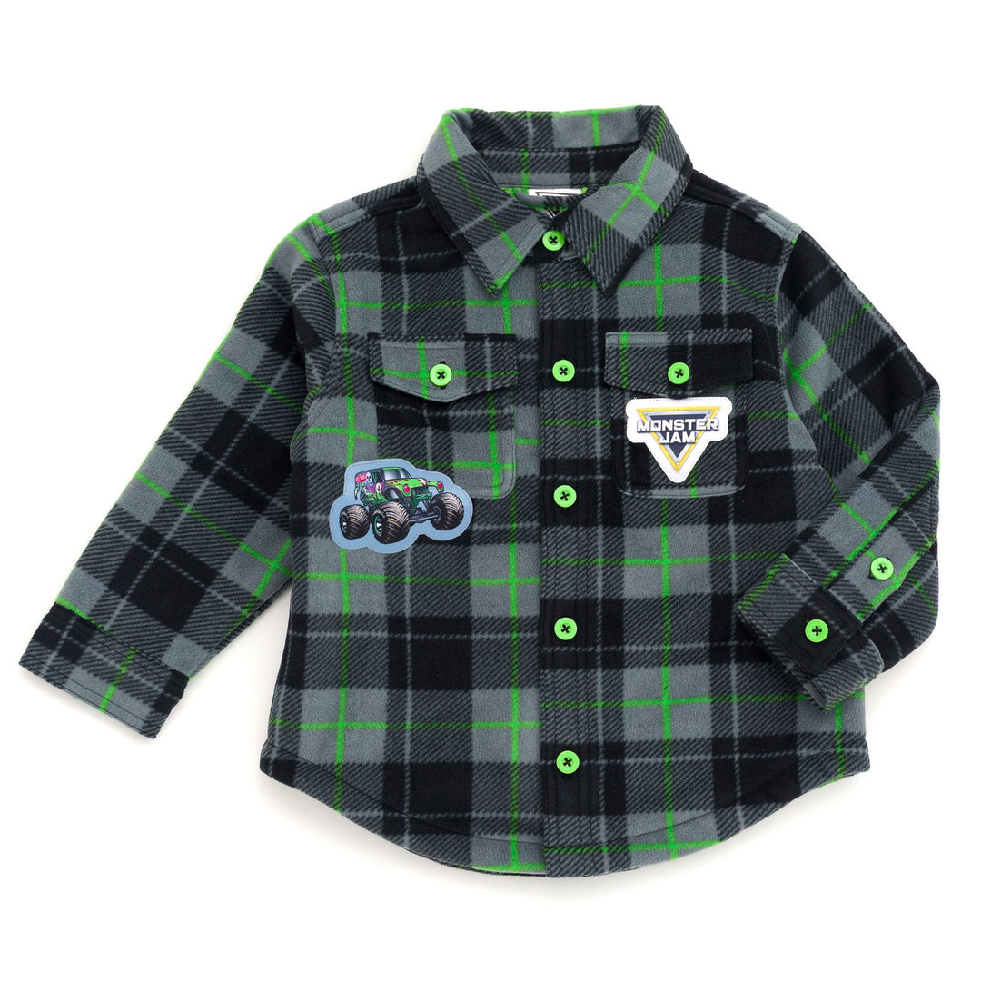 Monster Jam Grave Digger Boys' Button Front Shacket Green