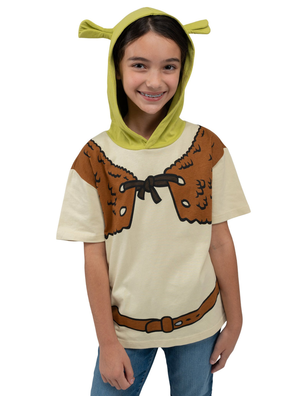 Shrek Cosplay Hooded T-Shirt Green Tan