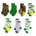 John Deere Boys' Non-Slip Grip 7-Pack Crew Socks Green Black Camo Multi