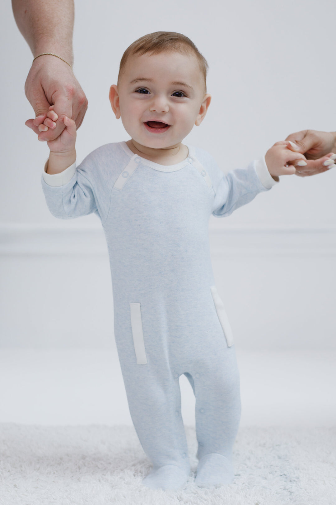 Cozeeme Baby Boy or Girl Footed Sleep N Play Heather Light Blue
