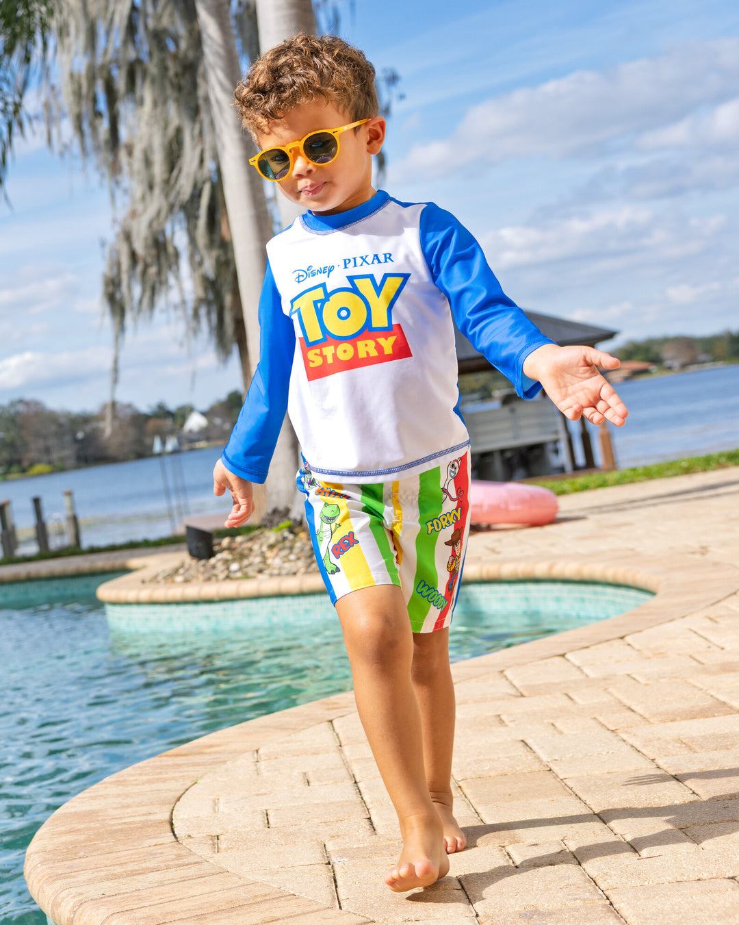 Disney Toy Story 2-Piece Swimwear Rash Guard and Swim Trunks Set Blue Multi