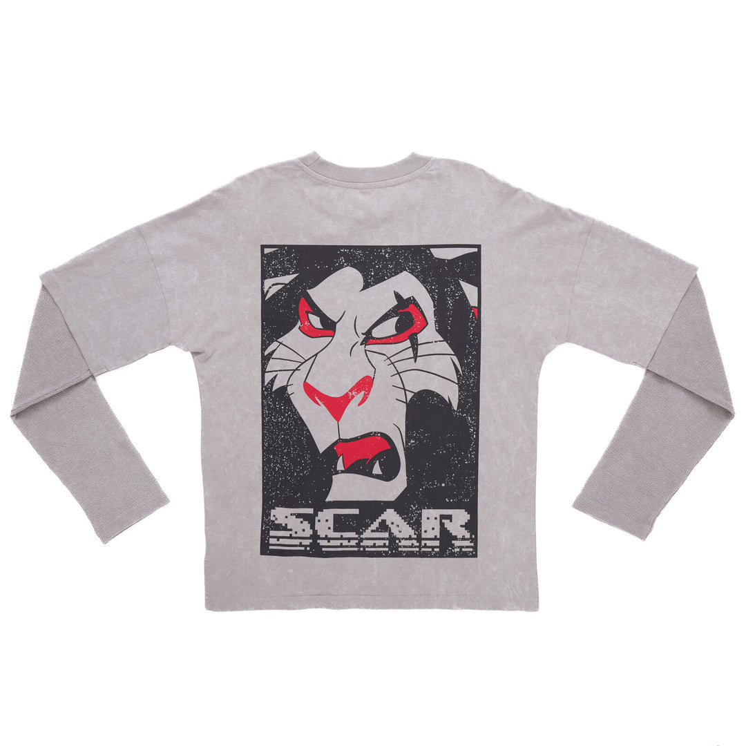 Disney Lion King Scar Women's Long Sleeve Layered T-Shirt Grey Cloud