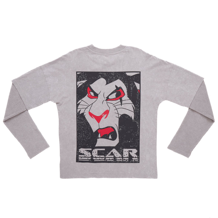 Disney Lion King Scar Women's Long Sleeve Layered T-Shirt Grey Cloud
