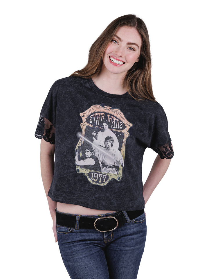Star Wars Women's Vintage T-Shirt Luke Leia Black Wash