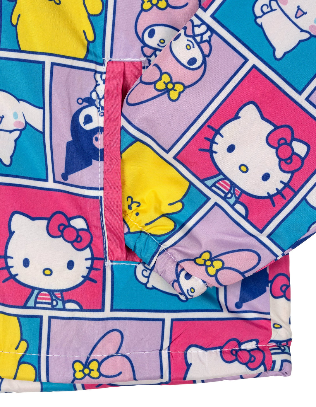 Hello Kitty Girls' Fleece Lined Hooded Windbreaker Jacket Pink Multi Patchwork