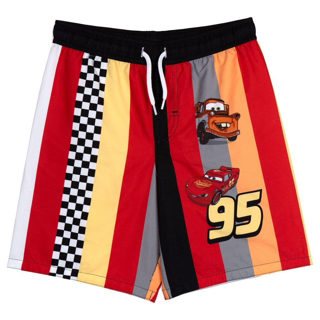 Cars Boys' 2-Piece Swimwear Rash Guard and Swim Trunks Set Lightning McQueen Red