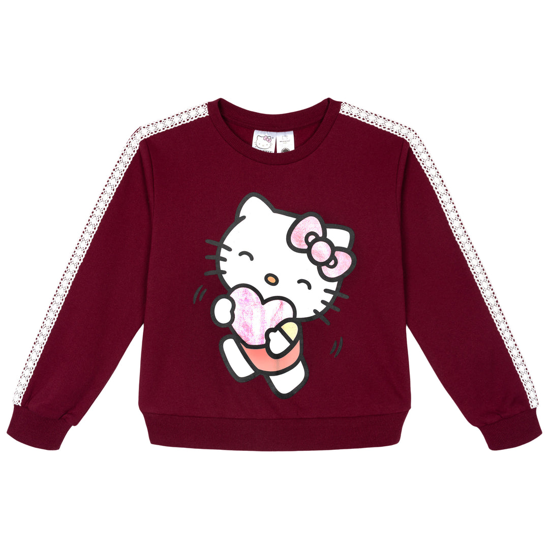 Hello Kitty Girls' Fleece Sweatshirt and Pants Set Deep Burgundy