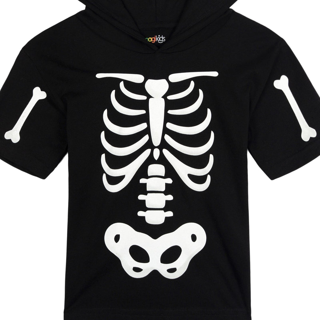 imagikids Cosplay Hooded T-Shirt Skeleton Black White